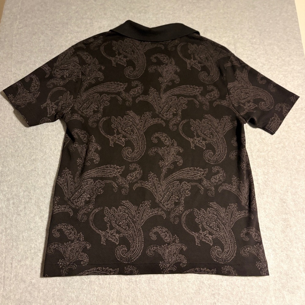 Rare Rabbit Polo Shirt Mens Large Black Tonal Paisley Tred Cotton RR245963